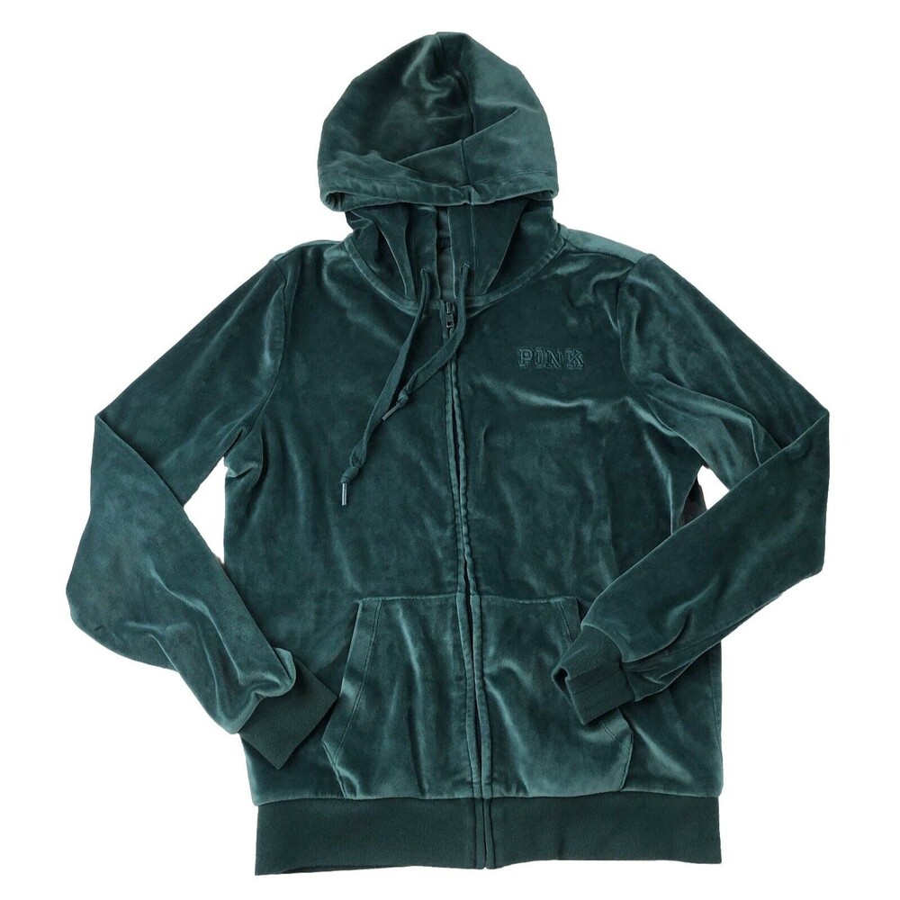 Pink Victoria's Secret Full Zip Velour Hoodie Sweatshirt Green Size XS